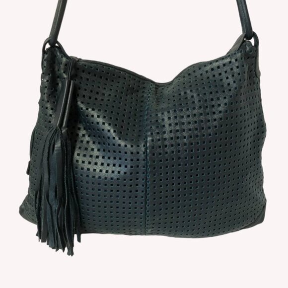 Brio Navy Perforated Leather Large Shoulder Bag - Picture 2 of 16
